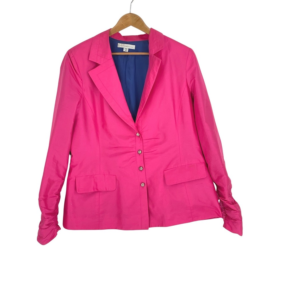 Renfrew Collection Womens Blazer 16 100%Silk Pink Ruched Sleeve Jacket
